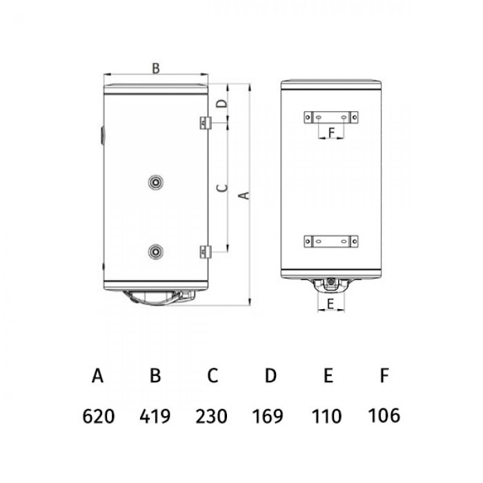 Вертикален бойлер Tedan Comby BT 50 inox 2kW с дясна серпентина