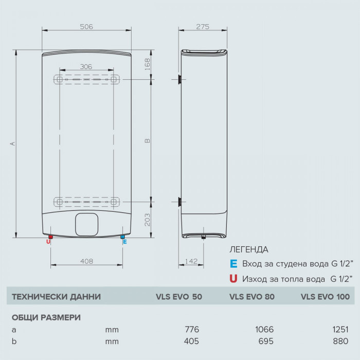 Мултипозиционен бойлер Ariston VELIS EVO 50 EU V/H